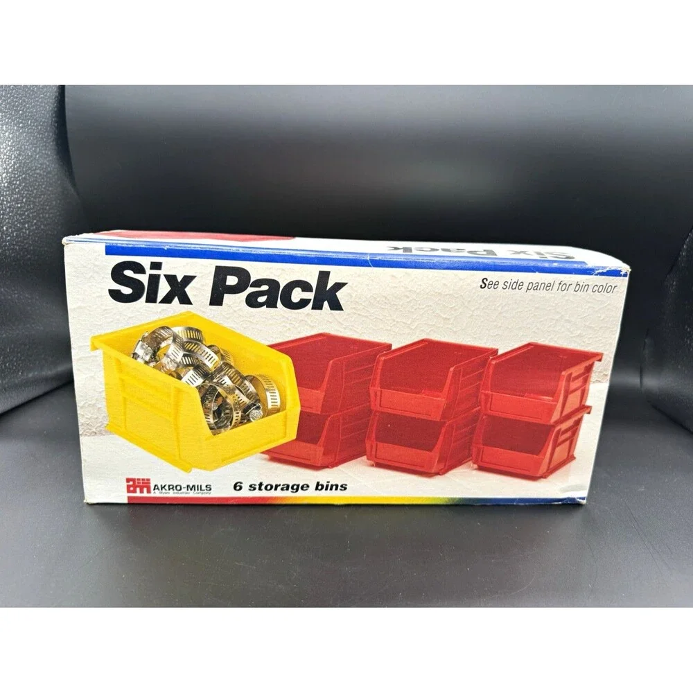 Akro-Mils 6-Pack Red Stackable Plastic Storage Bins 5 3/8” x 4 1/8” x 3”